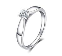 JewelryPalace Classic 0.2ct Cubic Zirconia Solitaire Engagement Rings for Women, 14K White Gold Plated Ring for Her, Round Cut Simulated Diamond Anniversary Wedding Rings P