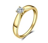 JewelryPalace Classic 0.2ct Cubic Zirconia Solitaire Engagement Rings for Women, 925 Sterling Silver 14K Yellow Gold Plated Ring for Her, Round Cut Simulated Diamond Anniversary Wedding Rings S