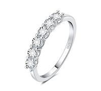 JewelryPalace Classic 0.6ct Cubic Zirconia Wedding Rings for Women, Half Eternity 925 Sterling Silver Promise Ring for Her, Round Cut Simulated Diamond Anniversary Band Ring Size 10