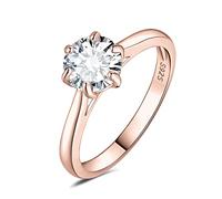JewelryPalace Classic 1.5ct Round Cut Moissanite Solitaire Engagement Rings for Women, 14K Rose Gold Plated 925 Sterling Silver Promise Ring for Her, Simulated Diamond Anniversary Wedding Rings N
