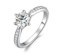 JewelryPalace Classic 1ct Cubic Zirconia Solitaire Engagement Rings for Women, 14K White Gold Plated Promise Ring for Her, Round Cut Simulated Diamond Anniversary Wedding Rings O