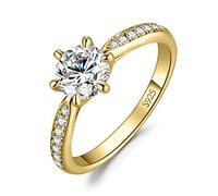 JewelryPalace Classic 1ct Cubic Zirconia Solitaire Engagement Rings for Women, 925 Sterling Silver 14K Yellow Gold Plated Promise Ring for Her, Round Cut Simulated Diamond Anniversary Wedding RingsS