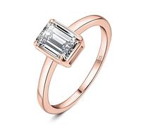 JewelryPalace Classic 1ct Emerald Cut Cubic Zirconia Solitaire Engagement Rings for Women, 14K Rose Gold Plated 925 Sterling Silver Promise Ring for Her, Simulated Diamond Anniversary Wedding RingsN