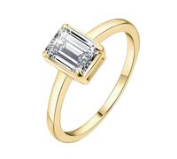 JewelryPalace Classic 1ct Emerald Cut Moissanite Solitaire Engagement Rings for Women, 14K White Gold Plated Promise Ring for Her, Anniversary Wedding Rings size O