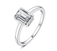 JewelryPalace Classic 1ct Emerald Cut Moissanite Solitaire Engagement Rings for Women, 14K White Gold Plated 925 Sterling Silver Promise Ring for Her, Anniversary Wedding Rings Size I