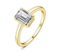 JewelryPalace Classic 1ct Emerald Cut Moissanite Solitaire Engagement Rings for Women, 14K Yellow Gold Plated 925 Sterling Silver Promise Ring for Her, Anniversary Wedding Rings Size K