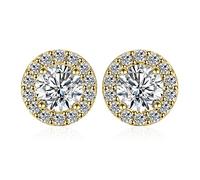 JewelryPalace Classic 1ct Moissanite Halo Stud Earrings, Sterling Silver, 14k Yellow Gold Plated, VVS D-F