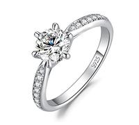 JewelryPalace Classic 1ct Moissanite Solitaire Engagement Rings for Her, 925 Sterling Silver Promise Ring for Her, Round Cut Simulated Diamond Anniversary Wedding Rings D-F VVS Size S