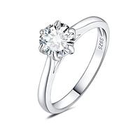 JewelryPalace Classic 1ct Round Cut Moissanite Solitaire Engagement Rings for Women, 14K White Gold Plated 925 Sterling Silver Promise Ring for Her, Simulated Diamond Anniversary Wedding Rings N