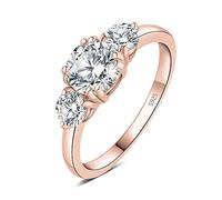 JewelryPalace Classic 3 Stones 1ct Cubic Zirconia Engagement Rings for Women, 14k Rose Gold Plated 925 Sterling Silver Promise Ring for Her, Round Cut Simulated Diamond Wedding Rings Size 9