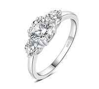 JewelryPalace Classic 3 Stones 1ct Cubic Zirconia Engagement Rings for Women, 925 Sterling Silver Promise Ring for Her, Round Cut Simulated Diamond Anniversary Wedding Rings Size 8