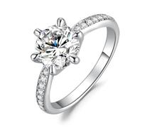 JewelryPalace Classic 3ct Cubic Zirconia Solitaire Engagement Rings for Women, 14K White Gold Plated Promise Ring for Her, Round Cut Simulated Diamond Anniversary Wedding Rings L
