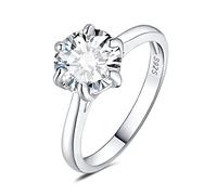 JewelryPalace Classic 3ct Cubic Zirconia Solitaire Engagement Rings for Women, 14K White Gold Plated 925 Sterling Silver Promise Ring for Her, Round Cut CZ Anniversary Wedding Rings Size O