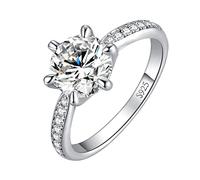 JewelryPalace Classic 9mm 3ct Moissanite Solitaire Engagement Rings for Women, 925 Sterling Silver Promise Ring for Her, Round Cut Simulated Diamond Anniversary Wedding Rings D-F VVS Size 6