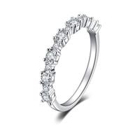 JewelryPalace Classic Cubic Zirconia Wedding Rings for Women, Half Eternity 14K White Gold Plated Promise Ring for Her, Round Cut Simulated Diamond Anniversary Band Ring Size P
