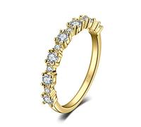 JewelryPalace Classic Cubic Zirconia Wedding Rings for Women, Half Eternity 925 Sterling Silver 14K Yellow Gold Plated Promise Ring for Her, Round Cut Simulated Diamond Anniversary Band Ring Size 5