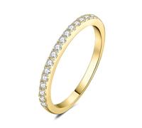 JewelryPalace Classic Genuine Moissanite Wedding Rings for Women, Half Eternity 14k Yellow Gold Plated Promise Ring for Her, Round Cut Simulated Diamond Band Ring VVS D-F Size T