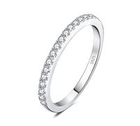 JewelryPalace Classic Genuine Moissanite Wedding Rings for Women, Half Eternity 925 Sterling Silver Promise Ring for Her, Round Cut Simulated Diamond Anniversary Band Ring VVS D-F Size L