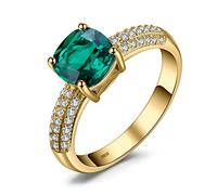 JewelryPalace Cushion Cut 1.8ct Simulated Emerald Solitaire Rings for Her, 14K Yellow Gold 925 Sterling Silver Promise Ring for Women, Green Gemstone Jewelry Sets Rings 10