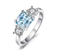 JewelryPalace Cushion Cut 2.6ct Genuine Blue Topaz 3 stones Rings for Her, 14K White Gold 925 Sterling Silver Promise Ring for Women, Natural Gemstone Jewellery Sets Rings Size 5