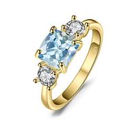 JewelryPalace Cushion Cut 2.6ct Genuine Blue Topaz 3 stones Rings for Her, 14K Yellow Gold 925 Sterling Silver Promise Ring for Women, Natural Gemstone Jewellery Sets Rings 5