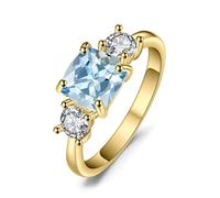 JewelryPalace Cushion Cut 2.6ct Royal Blue Created Spinel 3 stones Rings for Her, 14K Yellow Gold Plated Promise Ring for Women, Created Gemstone Jewellery Sets Rings J