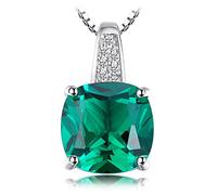 JewelryPalace Cushion Cut 3.4ct Emerald Solitaire Pendant Necklace for Women, Green Nano Russian Simulated Gemstone 925 Sterling Silver 14k White Gold Plated Necklaces for Her, 18 Inch Box chain