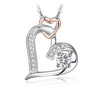 JewelryPalace Double Heart Intertwined Cubic Zirconia Pendant Necklace for Women, 14K White Rose Gold Plated 925 Sterling Silver Necklace for Her, Anniversary CZ Jewellery Gift 18 Inches Chain
