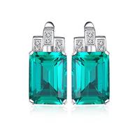 JewelryPalace Emerald Cut 7.6ct Emerald Clip On Earrings for Women, Green Solitaire Simulated Gemstone 925 Sterling Silver 14k White Gold Plated Earrings for Girls, Anniversary Earrings for Her