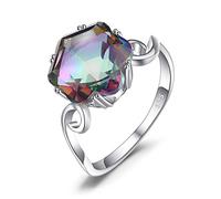JewelryPalace Fancy Cut 5.7ct Multicolor Genuine Rainbow Quartz Cocktail Rings for Her, 14K White Gold Plated 925 Sterling Silver Ring for Women, Natural Gemstone Jewellery Sets Rings Size N