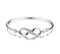JewelryPalace Forever Love Infinity Cubic Zirconia Anniversary Bangle Bracelets for Women, 14k White Gold Plated 925 Sterling Silver Bracelet for Her, Fashion Jewellery Sets for Girl