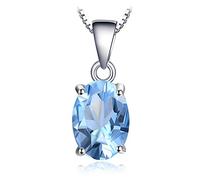 JewelryPalace Garnet Peridot Amethyst Citrine Blue Topaz Birthstone Solitaire Pendant Necklace Jewellery Set, 14K White Gold Plated Necklaces for Women, 18 Inch Box chain