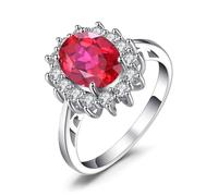 JewelryPalace Gemstones Created Red Ruby Birthstone Halo Solitaire Engagement Rings For Women For Girls 14K White Gold Plated Ring Princess Diana William Kate Middleton Size Q