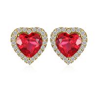 JewelryPalace Heart Of Ocean 3.8ct Created Red Ruby Love Forever Halo Stud Earrings For Women, 14K 925 Sterling Silver