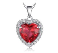JewelryPalace Heart Of Ocean 3.9ct Created Red Ruby Love Forever Halo Pendant 14K White Gold Plated - 18 Inch