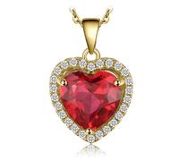 JewelryPalace Heart Of Ocean 3.9ct Created Red Ruby Love Forever Halo Pendant, 14K Yellow Gold Plated, 18 Inches