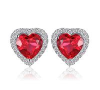 JewelryPalace Heart Of Ocean Created Red Ruby Love Forever Halo Stud Earrings 14K White Gold Plated Earrings