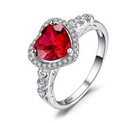 JewelryPalace Heart Of Ocean Forever Love Heart Halo Promise Ring for her, Anniversary White Gold Plated 925 Sterling Silver Rings for Women, Red Created Ruby Rings, Girls Womens Jewellery Gifts