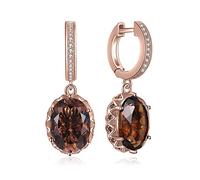 JewelryPalace Huge 7.2ct Oval Shape Amethyst Colored Cubic Zirconia Dangle Drop Earrings for Women, 14K Rose Gold Plated Hoop Earrings for Her, Fashion Brown Gemstone