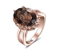 JewelryPalace Huge Oval 5.7ct Genuine Smoky Quartz Cocktail Rings for Her, 14K Rose Gold Plated 925 Sterling Silver Ring for Women, Natural Gemstone Jewellery Sets Rings 8.5