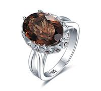 JewelryPalace Huge Oval 5.7ct Genuine Smoky Quartz Cocktail Rings for Her, 14K White Gold Plated 925 Sterling Silver Ring for Women, Natural Gemstone Jewellery Sets Rings Size 12