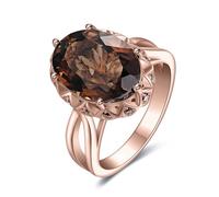 JewelryPalace Huge Oval 5.7ct Smoky Quartz Colored Glass Cocktail Rings for Her, 14K Rose Gold Plated Ring for Women, Gemstone Jewellery Sets Rings W
