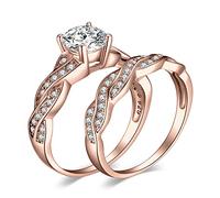 JewelryPalace Infinity 1.5ct Cubic Zirconia Engagement Rings for Women, 14k Rose Gold Plated 925 Sterling Silver Promise Rings for Her, Anniversary Simulated Diamond Wedding Bands Ring Set Size 4