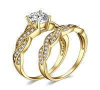 JewelryPalace Infinity 1.5ct Cubic Zirconia Engagement Rings for Women, 14k Yellow Gold Plated 925 Sterling Silver Promise Rings for Her, Anniversary Simulated Diamond Wedding Bands Ring Set Size 10