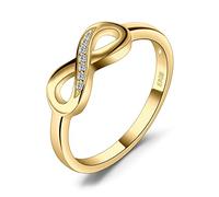 JewelryPalace Infinity Forever Love Knot Cubic Zirconia Promise Ring for Her, 14k Rose Gold Plated 925 Sterling Silver Rings for Women, Stackable Wedding Bands Rings Sets for Girls Size 9