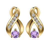 JewelryPalace Infinity Knot 0.3ct Genuine Amethyst Anniversary Studs Earrings for Women, 925 Sterling Silver 14k Yellow Gold Plated Earrings, Fashion Natural Violet Gemstone jewelery set