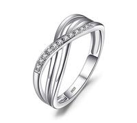 JewelryPalace Infinity Knot Round Cut CZ Stackable Wedding Ring Eternity Bands for Women, Cubic Zirconia 925 Sterling Silver 14K White Gold Plated Promise Ring for Her Size 9