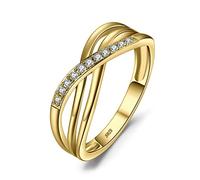 JewelryPalace Infinity Knot Round Cut CZ Stackable Wedding Ring Eternity Bands for Women, Cubic Zirconia 925 Sterling Silver 14K Yellow Gold Plated Promise Ring for Her Size 6.5