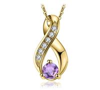 JewelryPalace Infinity Round Genuine Violet Amethyst Pendant Necklace for Women, 14k White Yellow Rose Gold Plated 925 Sterling Silver Necklace for Her, Natural Gemstone Jewellery Sets 18 Inches Chain