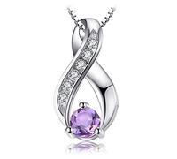 JewelryPalace Infinity Round Genuine Violet Amethyst Pendant Necklace for Women, 14k White Yellow Rose Gold Plated 925 Sterling Silver Necklace for Her, Natural Gemstone Jewellery Sets 18 Inches Chain